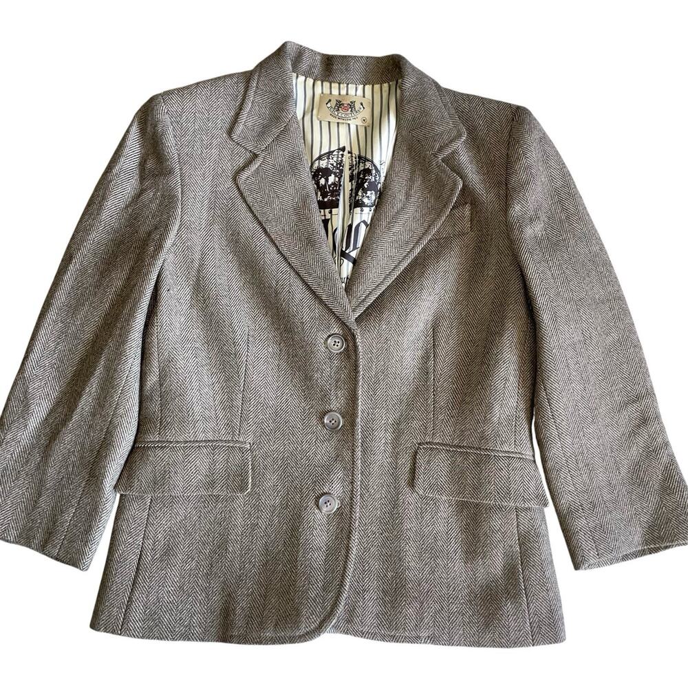 Juicy Couture Blazer Sz M Wool Crop Herringbone 3 Button y2k Office Siren